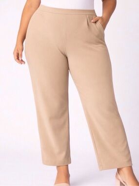 Valerie Stevens Cropped Dress Pants Plus Size 22W Beige Pull On Stretch(A521)✨